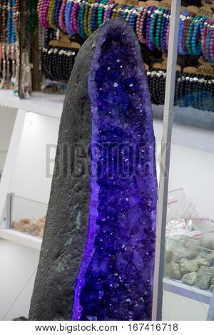 Raw violet amethyst rock with crystal ametist esoteric