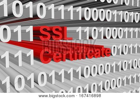 ssl certificate represented in a binary code 3d illustration