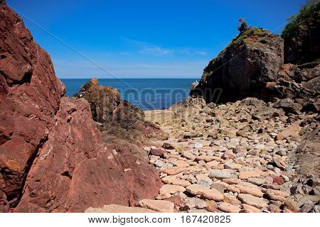 Babbacombe beach, view of the sea and the stone path in Devon, United Kingdom