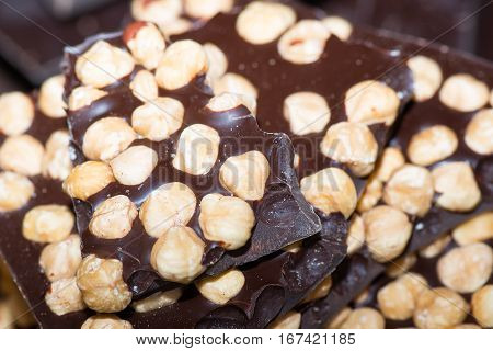 Pieces Of Chocolate With Hazelnuts