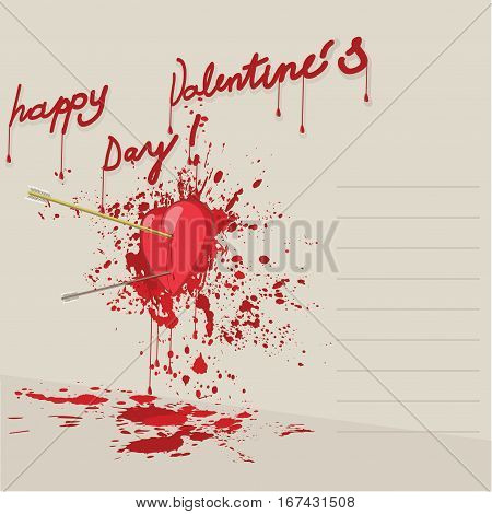 vector illustration depicting a heart nailed to the wall with arrows