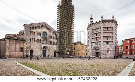 View Of Cathedral And Baptistery In Parma City