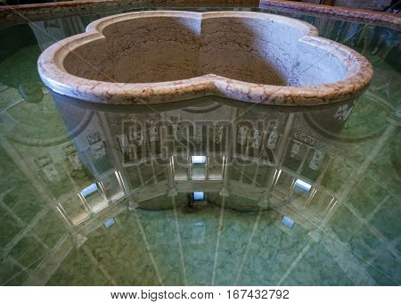 Baptismal Font In Baptistery Of Parma City