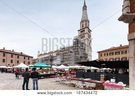 Outdoor Market On Piazza Grande In Modena City