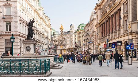 Graben Street With Plague Column In Vienna