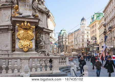 Tourists Near Plague Column On Graben Street