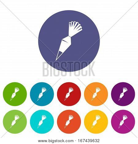 Cotton icing bag set icons in different colors isolated on white background