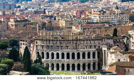 Rome City With Ancient Theatre Of Marcellus