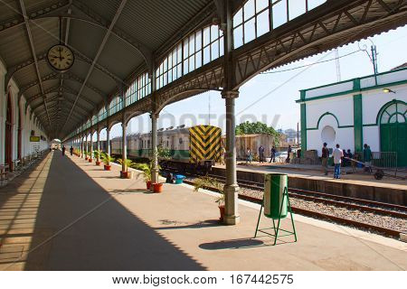 MAPUTO, MOZAMBIQUE - APRIL 29: Main railway statiion and bus terminal of Maputo, Mozambique on April 29, 2012. The station is transport hub for the country and historical landmark of colonial period