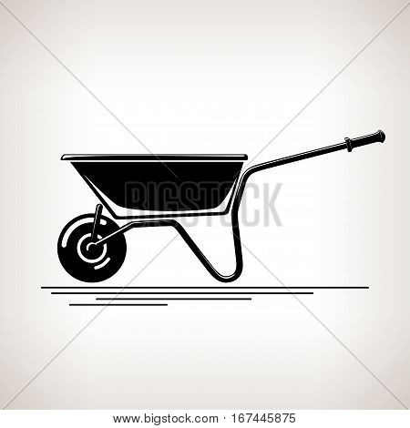 Wheelbarrow, Silhouette a Wheelbarrow on a Light Background, Agricultural Tool, Wheelbarrow Garden and Carpentery Equipment ,Black and White Illustration