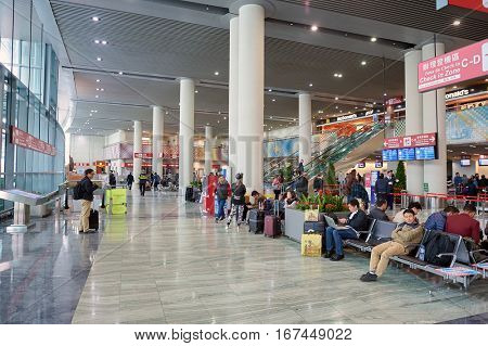 MACAO, CHINA - CIRCA FEBRUARY, 2016: inside Macau International Airport Terminal.