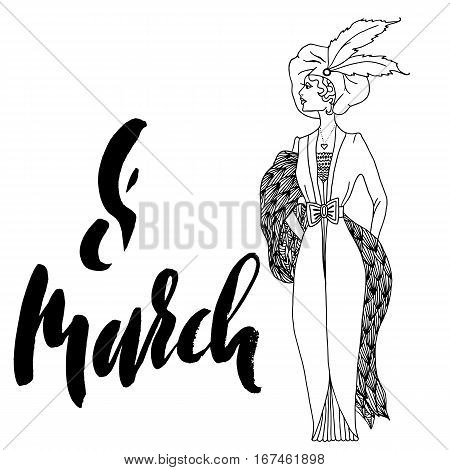Retro party invitation card. Vintage style. 8 March. Vector illustration