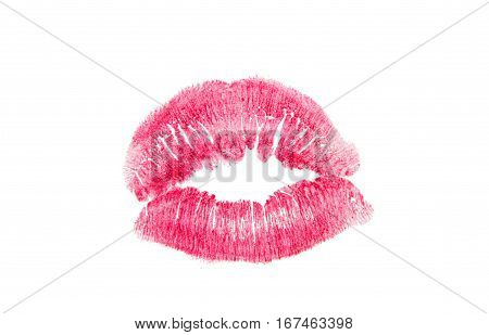 lips with lipstick mark on a white background