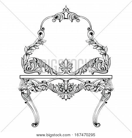 Fabulous Baroque Console Table and Mirror frame set. Vector French Luxury rich carved ornaments. Victorian wealthy Style furniture