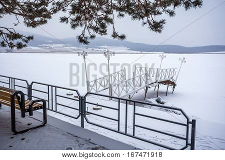 Frozen Bazaleti Lake, Panorama, Dusheti, Georgia