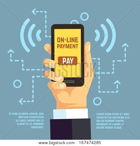 Online payment transfer, mobile pay with smartphone. e banking vector concept. Payment use smartphone, illustration transaction with mobile phone