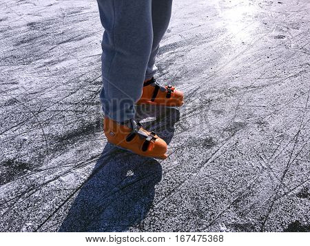 ice skating laegs sport and leisure on the lake