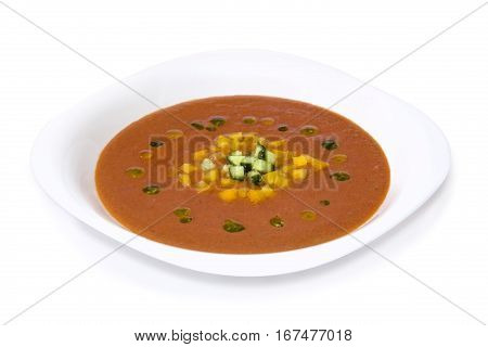 Gazpacho soup on white background. Cold summer soup