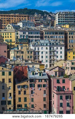 Amazing colorful close standing buildings in Genoa, Italy