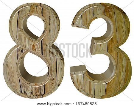 Numeral 83, Eighty Three, Isolated On White Background, 3D Rende