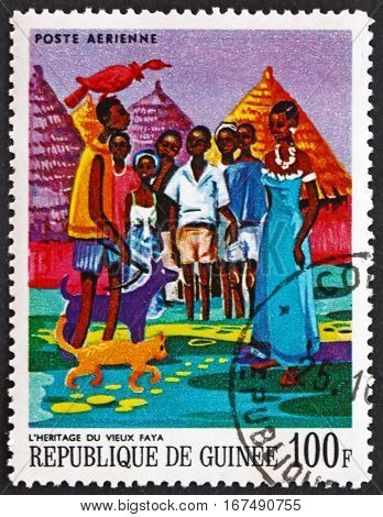 GUINEA - CIRCA 1968: a stamp printed in Guinea shows Old Faya's Inheritance African Legends circa 1968