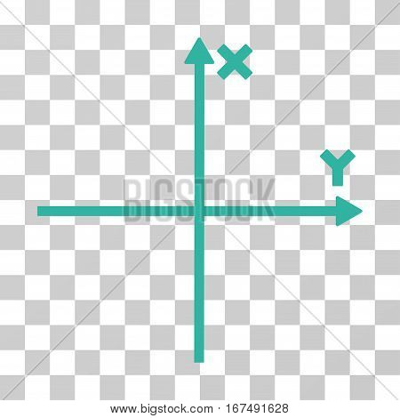 Cartesian Axes vector pictogram. Illustration style is flat iconic cyan symbol on a transparent background.