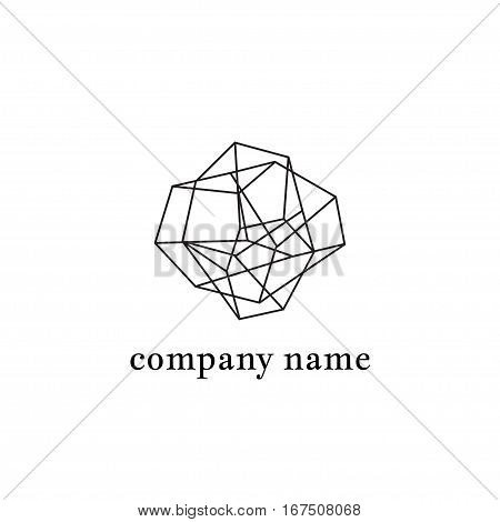 Abstract geometric logo in perspective. Line design, vector isolated. Trendy hipster icon. Line design element. Line figure in 3d. Linear symbol.