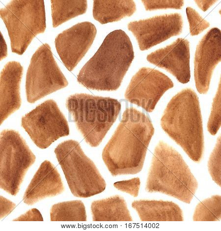 Giraffes spots seamless pattern made in watercolor. Hand drawn illistration. Giraffe color scheme
