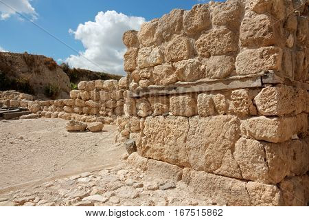 Ruins at the Tel Megiddo National park - a UNESCO work heritage site, northern Israel