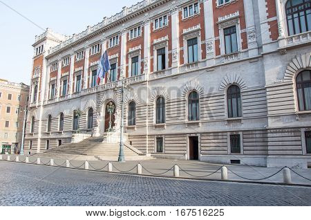 Rome, Italy-august 8: The Palazzo Montecitorio Facade On August 8, 2013 On Piazza Del Parlamento In 