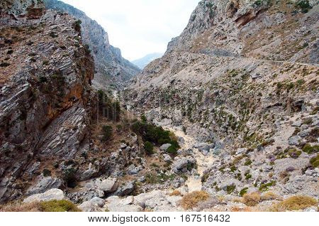 The Kourtaliotiko Gorge During The Midday On Crete Island Greece.