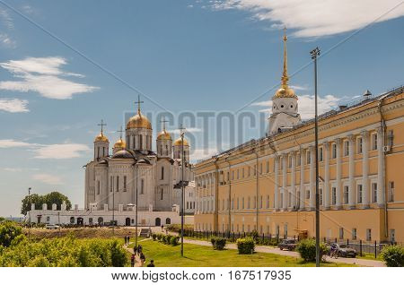 VLADIMIR, RUSSIA - JUNE 7, 2015: Dormition Cathedral or Assumption Cathedral and Bell tower in Vladimir, Russia. UNESCO World Heritage Site