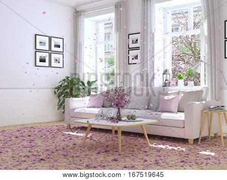 3d rendering. modern living room in townhouse.