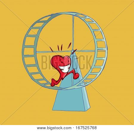Happy heart running on a hamster wheel. Romance concept.