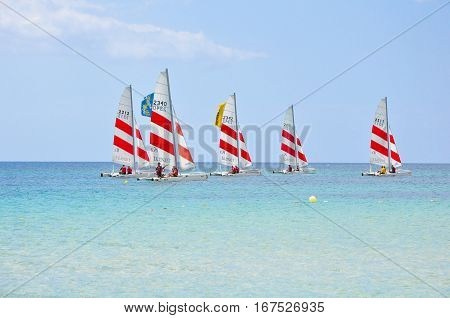 Saint-malo France-july 22: Group Of People Learning Catamaran Sailing On The Coast Of Saint-malo Fra