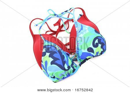 czerwone i niebieskie bikini na białym tle