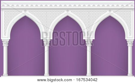 Palace Arcade in an old oriental style. Facade of a classical building. Vector graphics