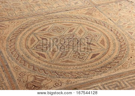 Geometric mosaic Roman ruins of the ancient city of Conimbriga Beiras region Portugal