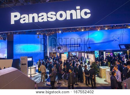 LAS VEGAS - JAN 08 : The Panasonic booth at the CES show in Las Vegas on January 08 2017 CES is the world's leading consumer-electronics show.