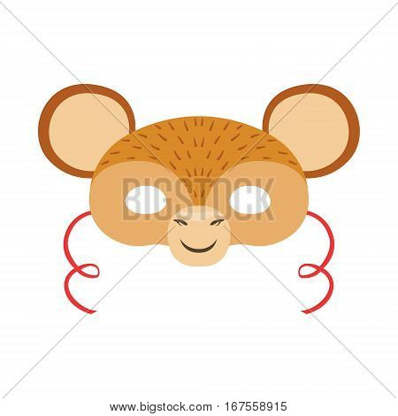 Monkey Animal Head Mask, Kids Carnival Disguise Costume Element. Children Masquerade Party Paper Mask Colorful Cartoon Vector Illustration.