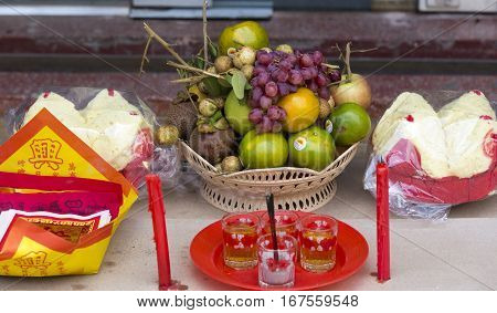 Religious Offers In A Buddist Temple In Cambodia