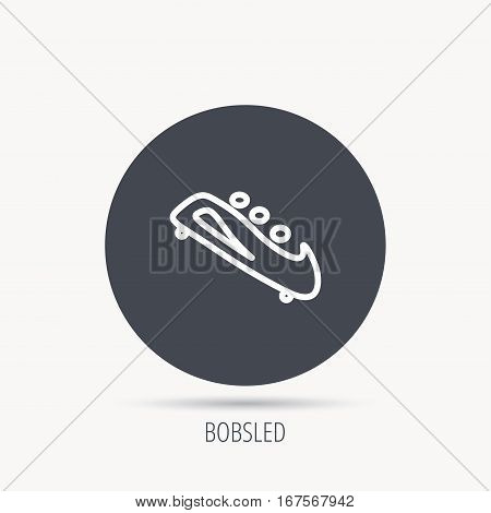 Bobsleigh icon. Three-seater bobsled sign. Professional winter sport symbol. Round web button with flat icon. Vector