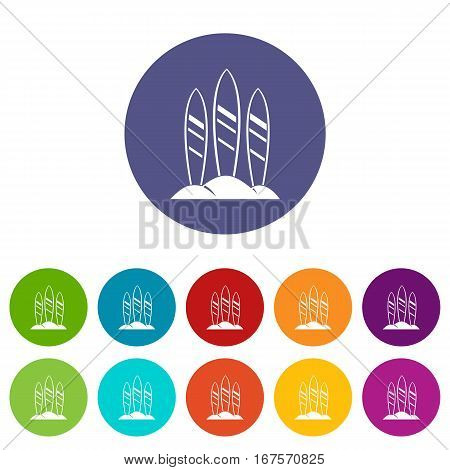Serfing board set icons in different colors isolated on white background