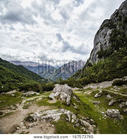 View from the Vrsic pass Triglav National Park Slovenia