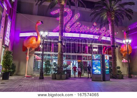 LAS VEGAS - OCT 05 : The Flamingo hotel and casino on October 05 2016 in Las Vegas. The hotel opened by Bugsy Segal on 1946 and it's the oldest resort on the Strip still in operation