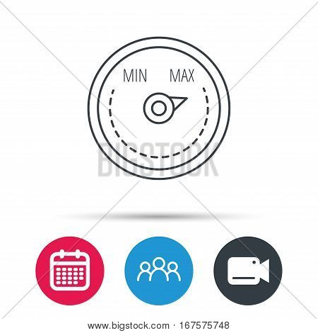 Heat regulator icon. Radiator thermometer sign. Group of people, video cam and calendar icons. Vector