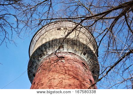 Old former german water tower in the Polessk (Labiau) Kaliningrad region. Russia. The tower was built in 1907.