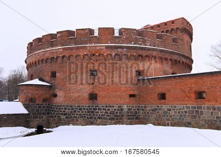 Tower of Der Dona now museum of Amber. Part of the german defensive fortifications in the Konigsberg. After Second World War Konigsberg was called Kaliningrad and became part of Russia.
