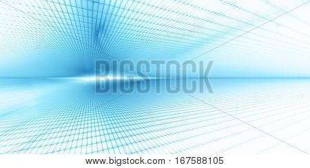 Abstract background element. Grid planes perspective. Retro sci fi style. Time and space concept. Blue and white colors.