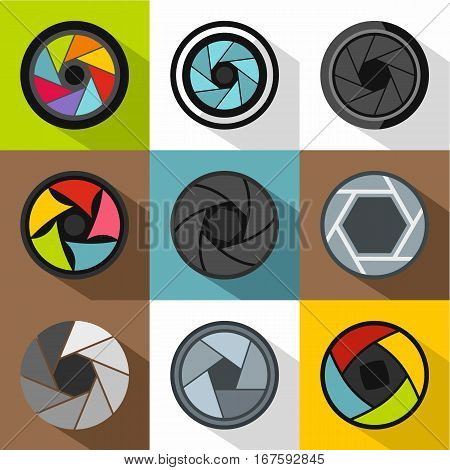 Aperture of camera icons set. Flat illustration of 9 aperture of camera vector icons for web